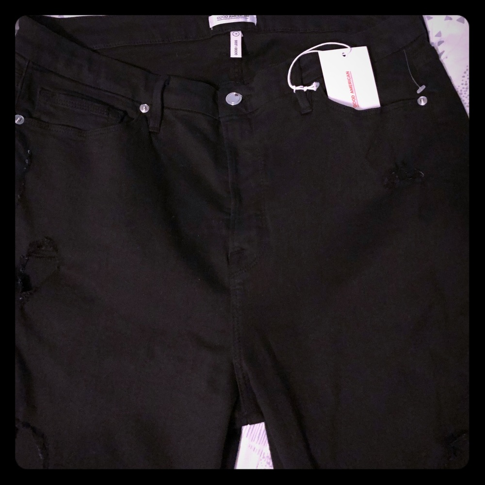 Good American Black Ripped Good Legs Jeans NWOT